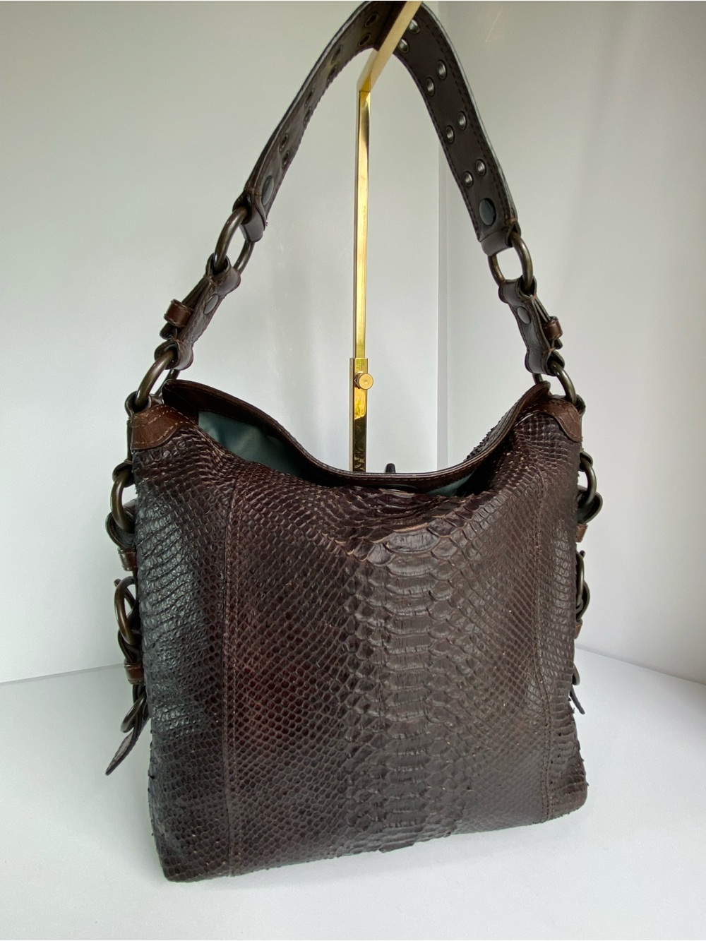 Coach Python Embossed Studded Chelsea Turnlock Dark Brown - Picture 3 of 13
